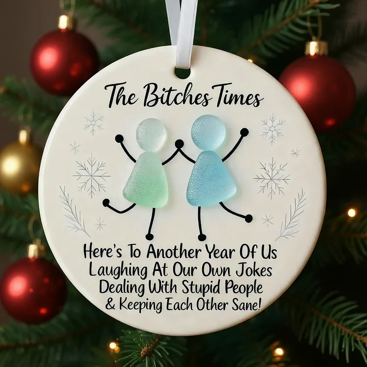 Funny Friendship Sea Glass Keepsake Ornament