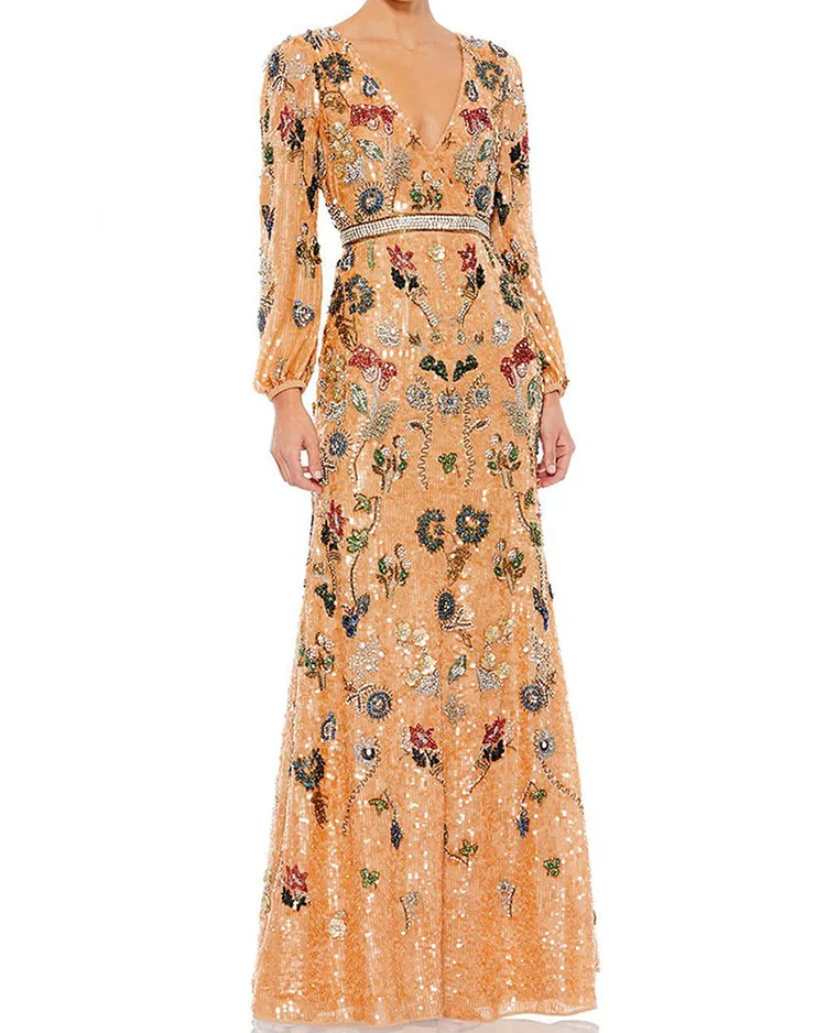Gown sequin embroidered maxi dress