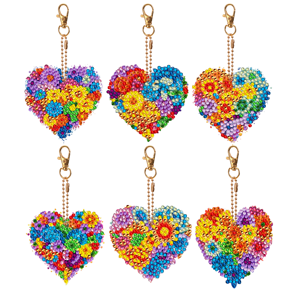 6 PCS Multicoloured Love Double Sided Special Shape Diamond Painting  Keychain