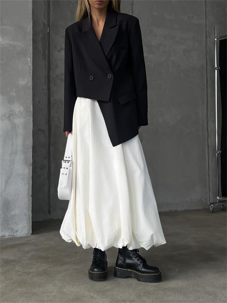 TARUXY Silk Satin White Maxi Skirt Long Ruffled Pleated Skirts Elegant Lantern Pants A-Line Silk Long Skirts For Women 2023 New