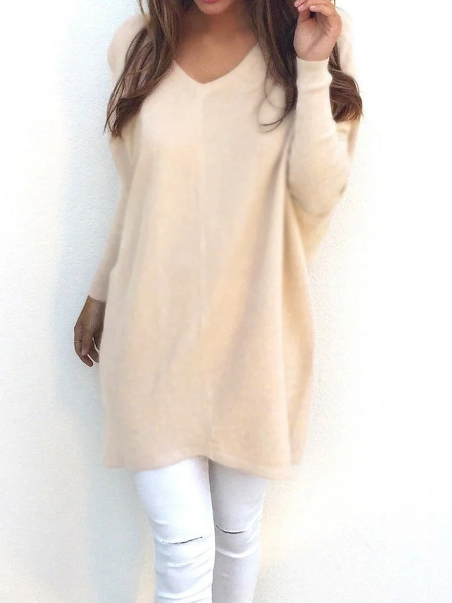 Fashion V-neck Long Sleeve Loose Casual Sweater