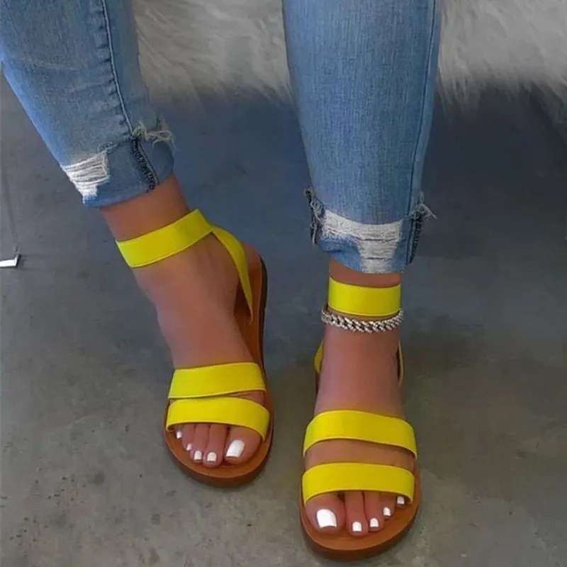 Women's Leopard Sandals 2021 Summer Print Female Flats Shoes Comfort Slip On Ankle Strap Ladies Sandalias Casual Woman Footwear