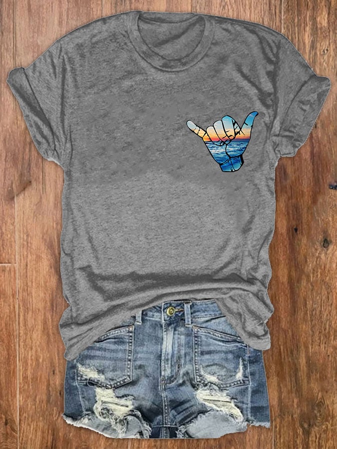 Women's Hawaiian Shaka Gesture Print T-shirt