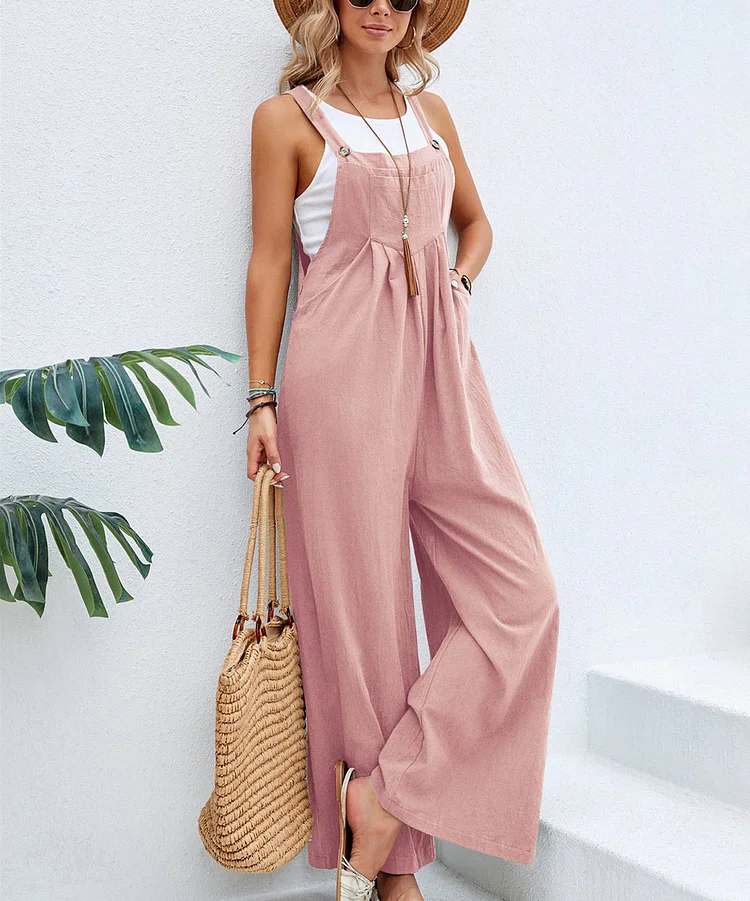 Women's Jumpsuits Casual Sleeveless Wide Leg Jumpsuit with Pocket 11Colors