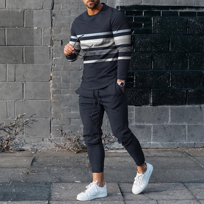 Irregular Mixed Color Stripe T-Shirt And Pants Co-Ord