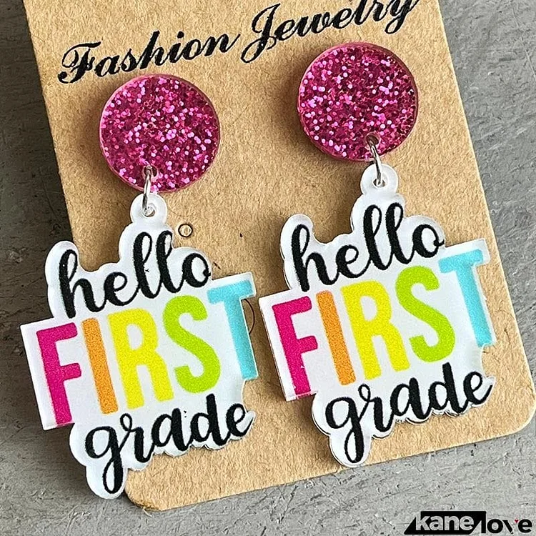 HELLO SECOND GRADE Acrylic Dangle Earrings