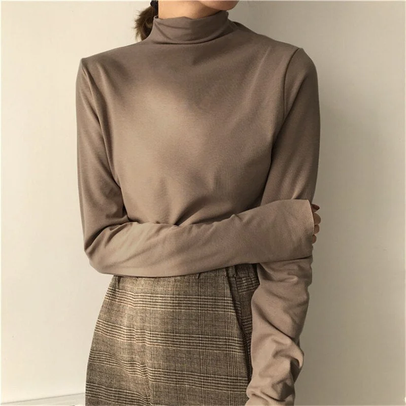Black Fridays Sales Half-High Collar Soft Warm Bottoming Shirt Sweater Female Autumn Wild Long-Sleeved T-Shirt Tight-Fitting Chic Tops Pullovers