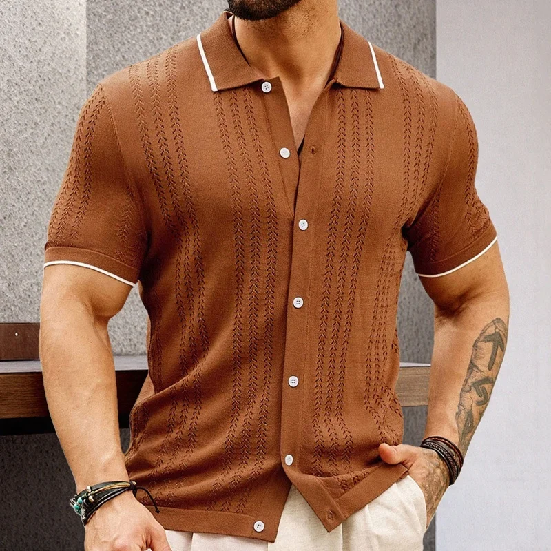 Uveng Uveng Men's New Summer Cardigan Knits Casual Thin Business Knits Solo Shirts SY0007