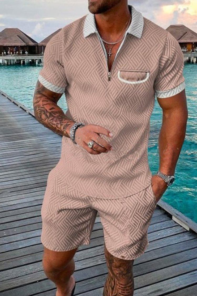 Tiboyz Men's Outfits Casual Short Sleeve Polo And Shorts Set