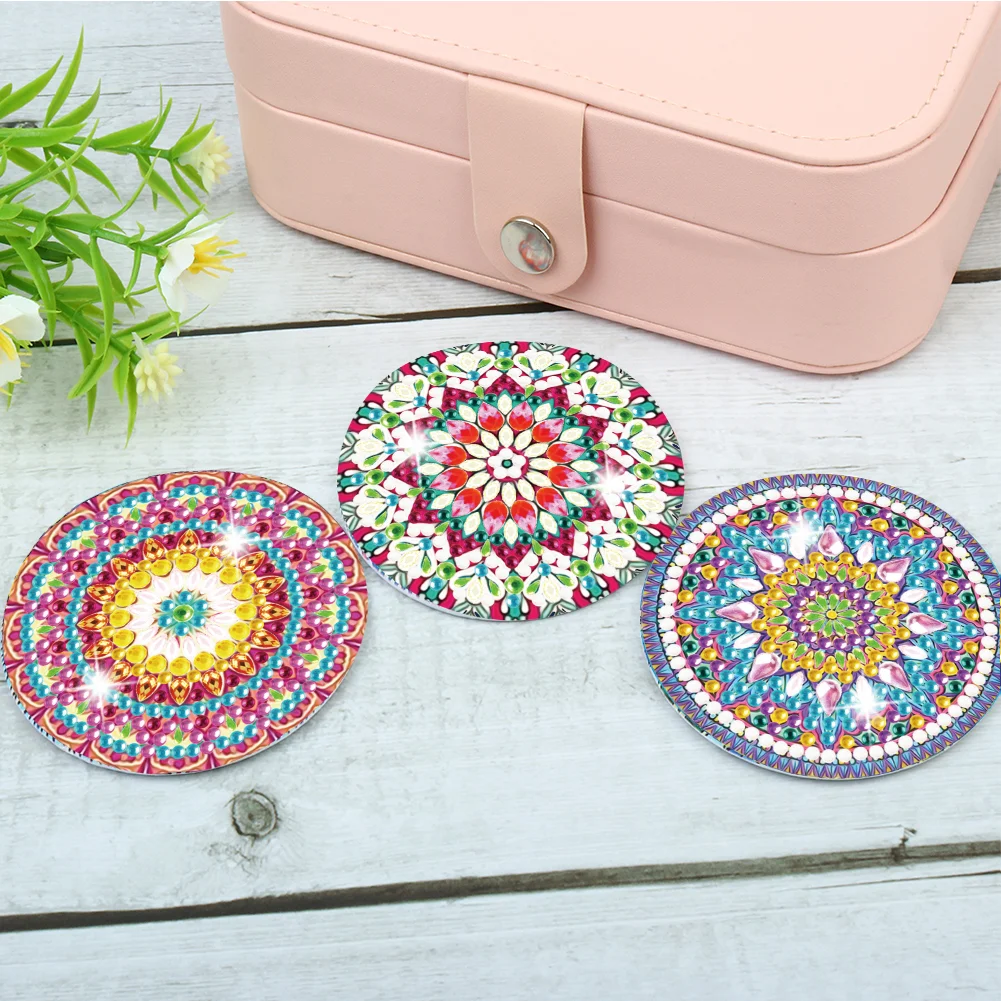 3pcs Diamond Painting Makeup Mirror Portable DIY Datura for Girl