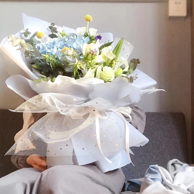 Hot Stamping Star Moon Gauze Flower Packaging Materials Florist Supplies Valentine’s Day Floral Bouquet Packaging Mesh