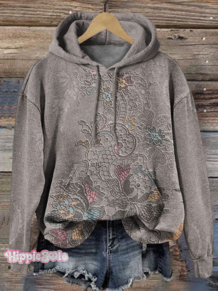 Vintage Floral Art Print Casual Hoodie Sweatshirt Multicolor / S
