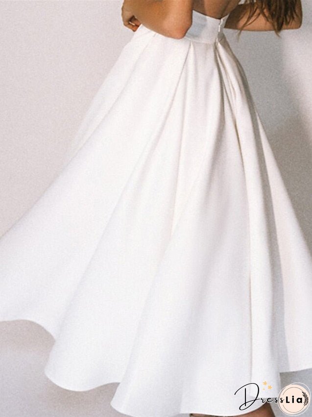 Women's Dress - Semi Formal Party Dress Casual Dress Swing Dress White Dress Midi Dress White Short Sleeve Pure Color Backless Winter Fall Spring V Neck Elegant Dress Vacation Summer Dress S M L XL XXL