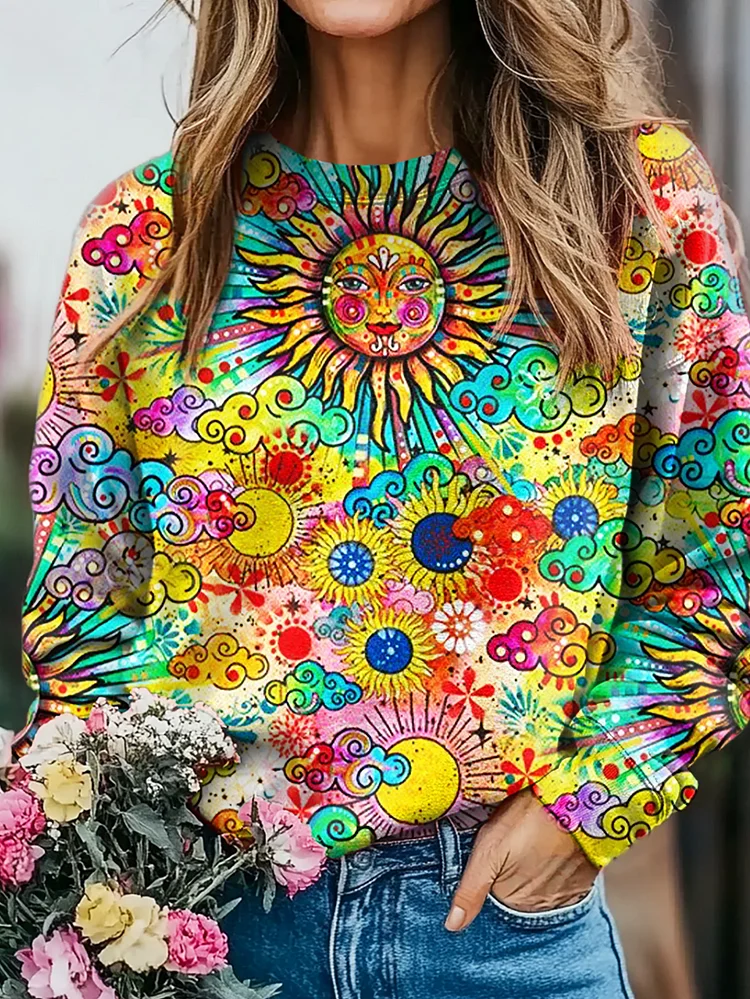Women's Hippie Art Print Casual Sweatshirt