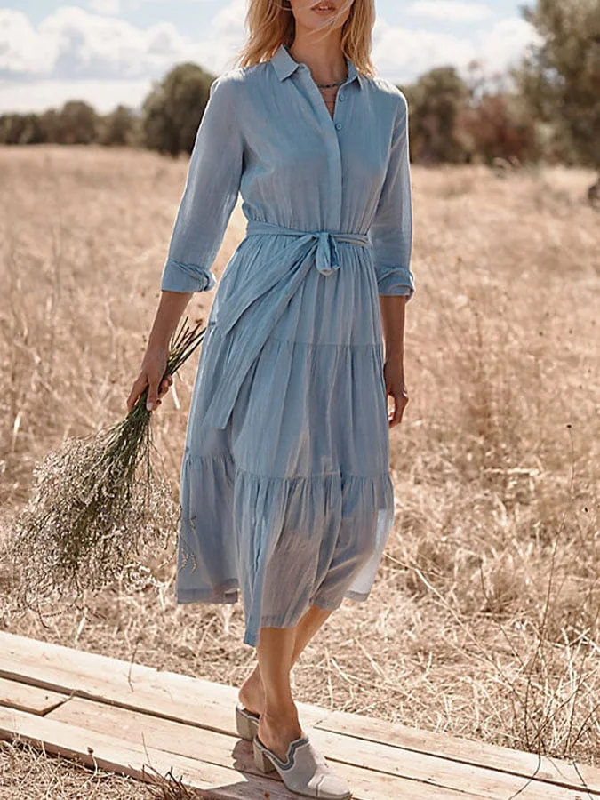 Women'S  Casual Solid Color Lapel Shirt Dress