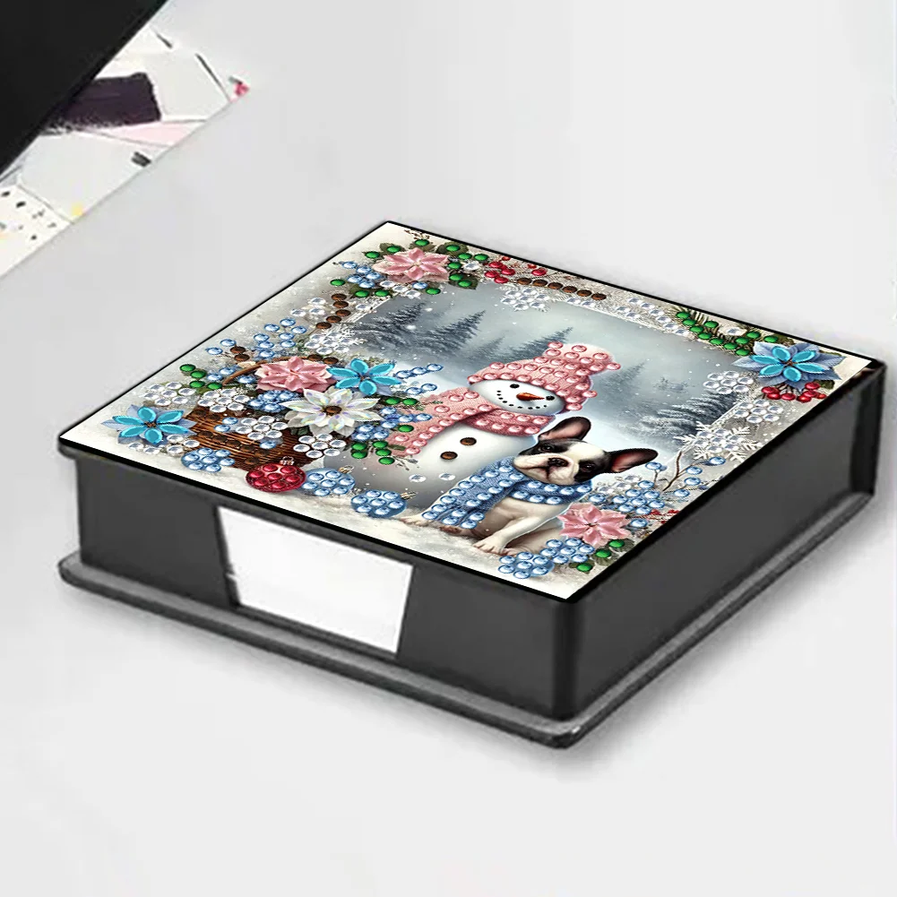 5D DIY PU Snowman Dog Diamond Painting Notecard Box Gem Art Note Holder
