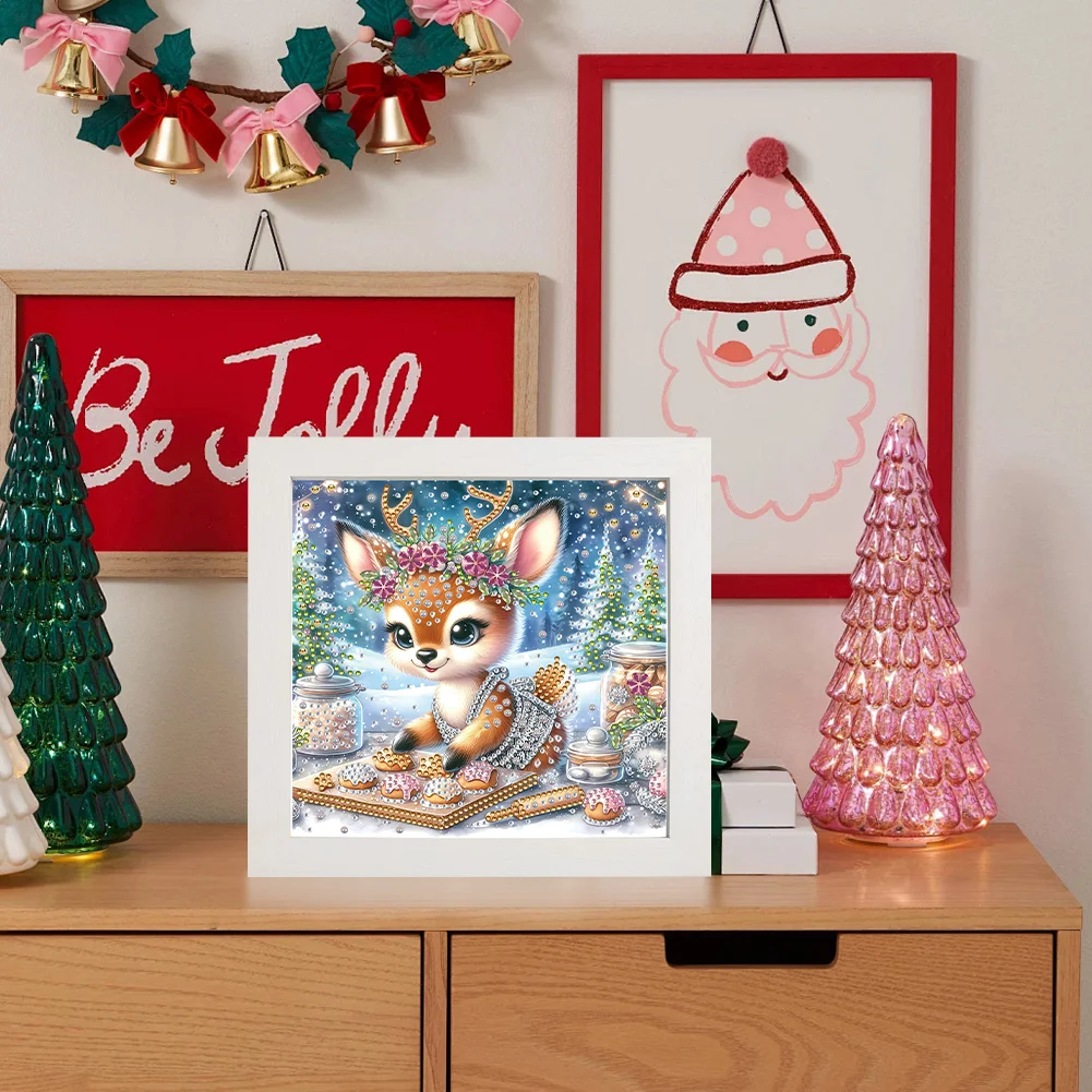 5D DIY Partial Special Shaped Drill Diamond Painting Christmas Deer Home Kit 19.2x19.2cm【With Frame】