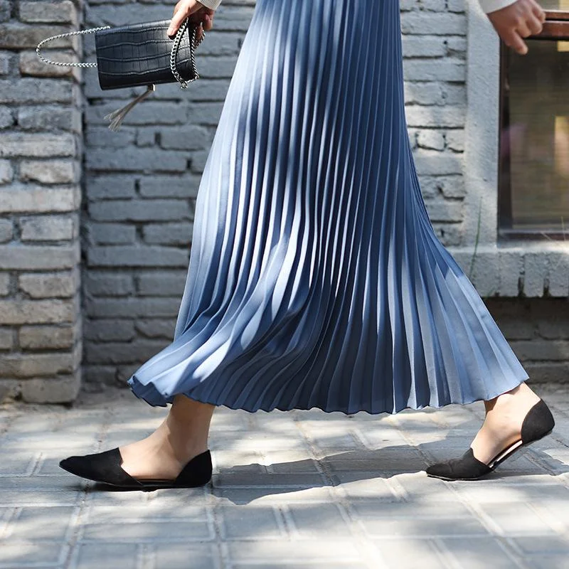 Womens Vintage Pleated Midi Long Skirt Female Korean Casual High Waist Chiffon Skirts Jupe Faldas Autumn
