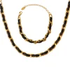 Black PU Leather & Golden Chain Unisex Bracelet Necklace