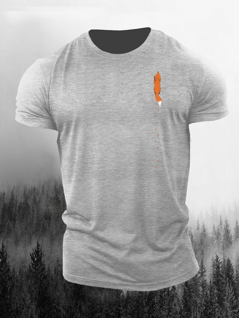 Men's Cartoon Running Away Fox Printed Short-sleeved T-Shirt