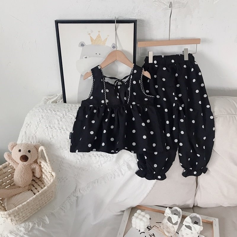 Fashion Baby Girl Clothes Set Backless Shirt+Pant 2PCS Infant Toddler Child Vest Suit Outfit Floral Dot Summer Baby Clothes 1-7Y