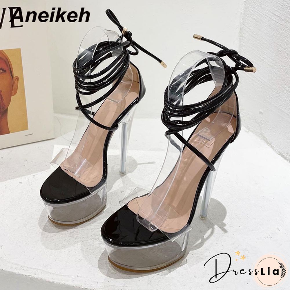 Aneikeh Ultra High Crystal Platform Sandalias Peep Toe Ankle-Wrap Buckle Strap NEW Women Shoes Summer Nightclub Party Fashion