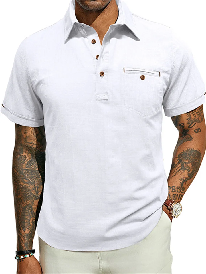 Men's Hawaii Short-sleeved Beach Shirts Lapel Men's Shirts Cotton Linen Tops-JRSEE