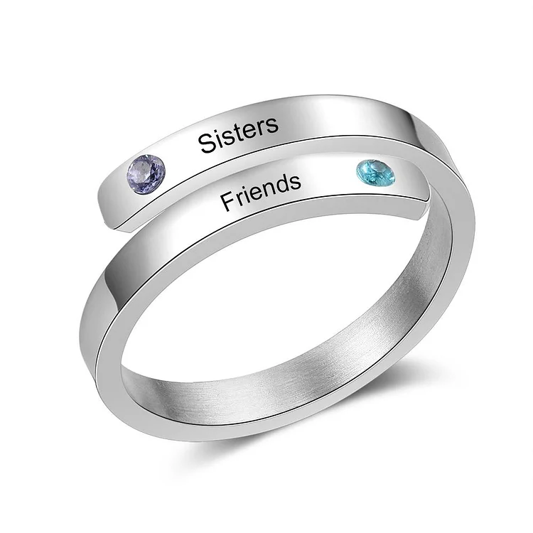 Promise Ring with 2 Birthstones Engraved 2 Names Custom Valentines Day Gifts