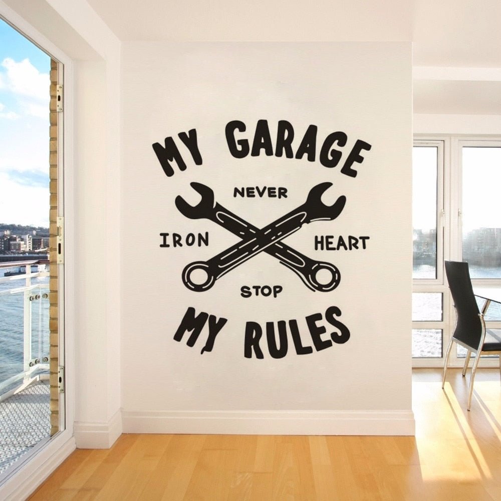 My Garage My Rules Quote Wall Vinyl Decals Home Garage Decor Auto Car Repair Sign Wall Sticker Garage Removable Poster AZ687