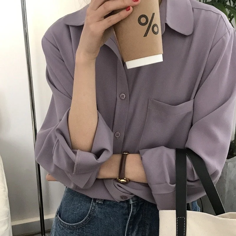 2021 Vintage Blouse Women Autumn Long Sleeve Shirt Women Korean Style Loose Casual White Tops Solid Elegant Blusas All Match