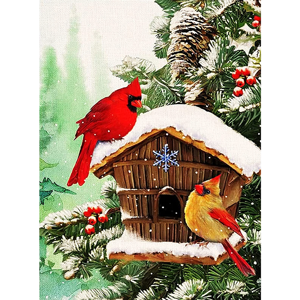 Cardinal On Tree In Winter 30*40CM(Canvas) Full Round Drill Diamond Painting gbfke