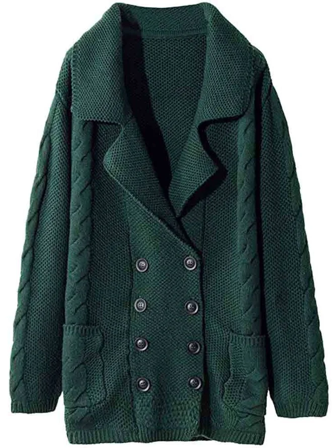 Double-Breasted Lapel Pockets Knit Wear Coats