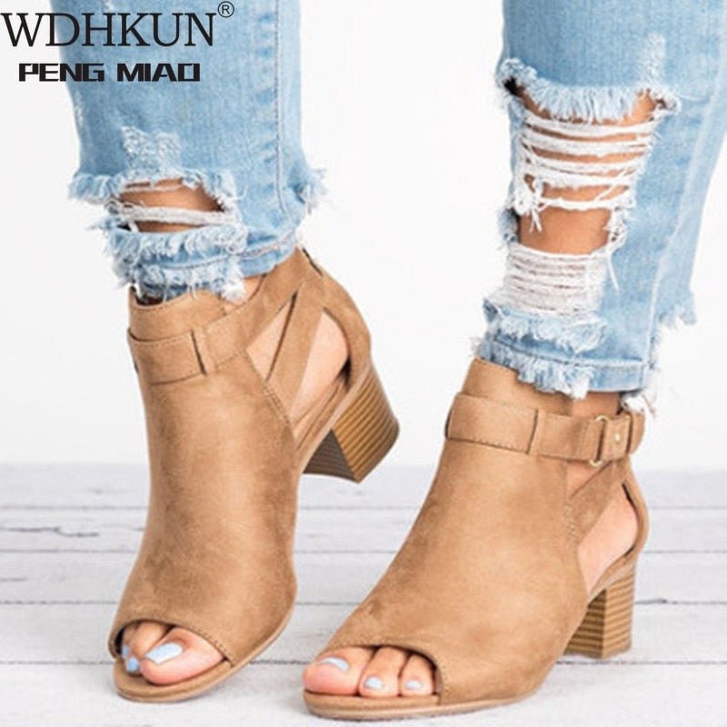 Woman Sandals 2020 Summer Fashion Gladiator Square Heel Pumps High Heels Buckle Strap Female Solid Color Sandals Plus Size 34-43 117