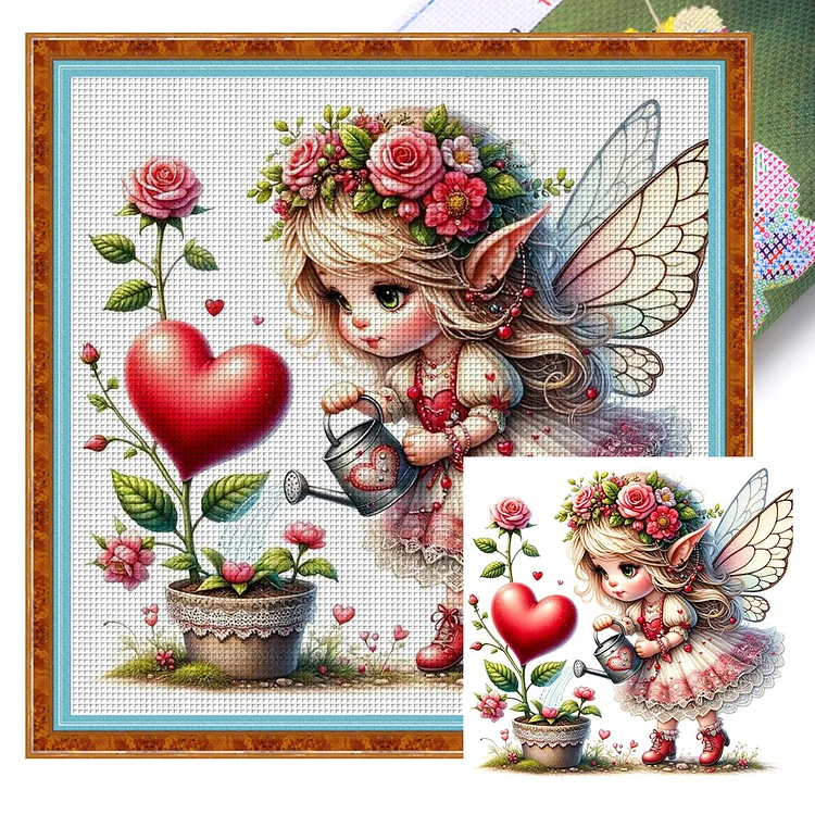 【Yishu Brand】Fairy Watering Flowers 11CT Stamped Cross Stitch 45*45CM