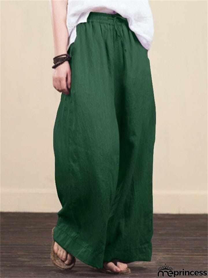 Summer Breathable Cotton Linen Ultra Light Wide Leg Pants for Women