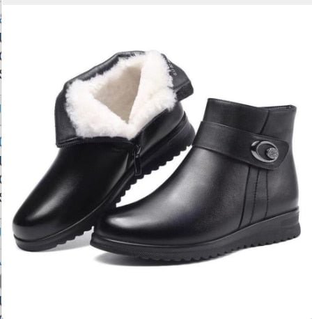 Black Wedge Womens Winter Boots Non-slip Warm Fur Ankle Boots Women Cheap Leather Boots For Mother Winter Shoes Famale