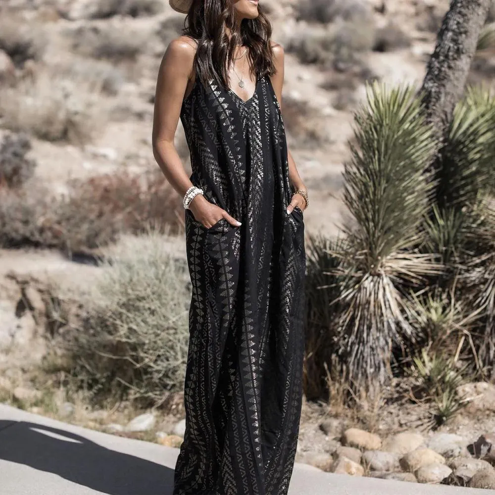 Glamorous Sleeveless Print Maxi Dress-vocosishoes