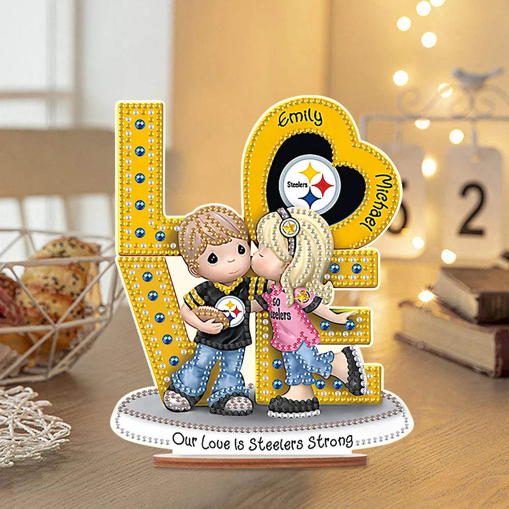 DIY LOVE Steelers Wooden Special Shape Diamond Painting Desktop Ornaments for Home Decor