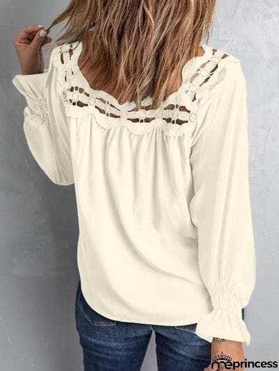 Cutout Square Neck Long Sleeve Blouse
