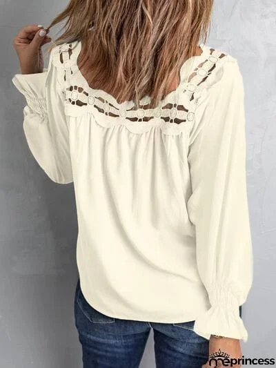 Cutout Square Neck Long Sleeve Blouse
