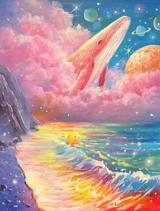 Pink Dream Whale-AB Round Drill Diamond Painting-40*60CM(Canvas)