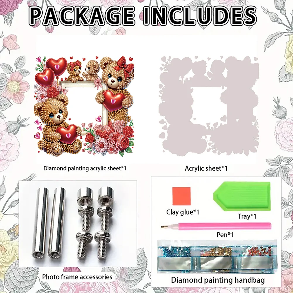 5D DIY Heart Bear Acrylic Special Shape Rhinestone Tabletop Photo Frame Kit