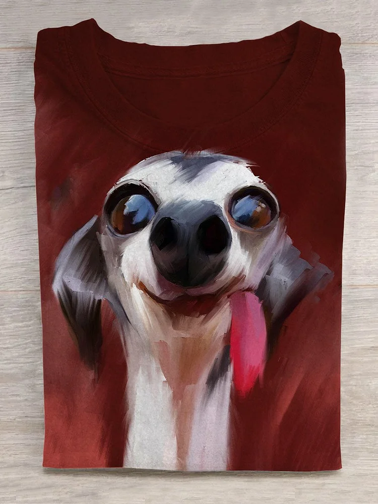 Funny Dog Art Print Casual T-shirt