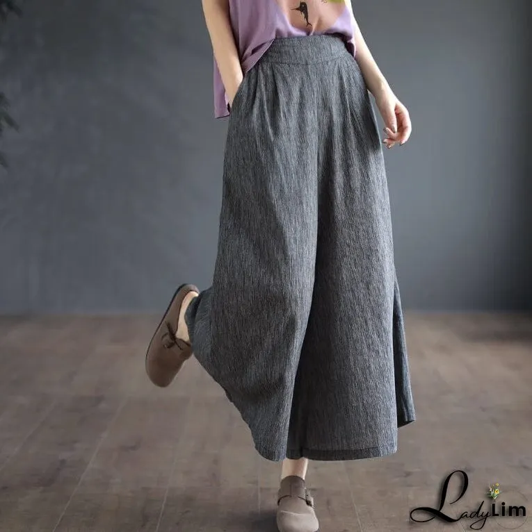 Causal Summer Cotton Solid Wide Leg Pants