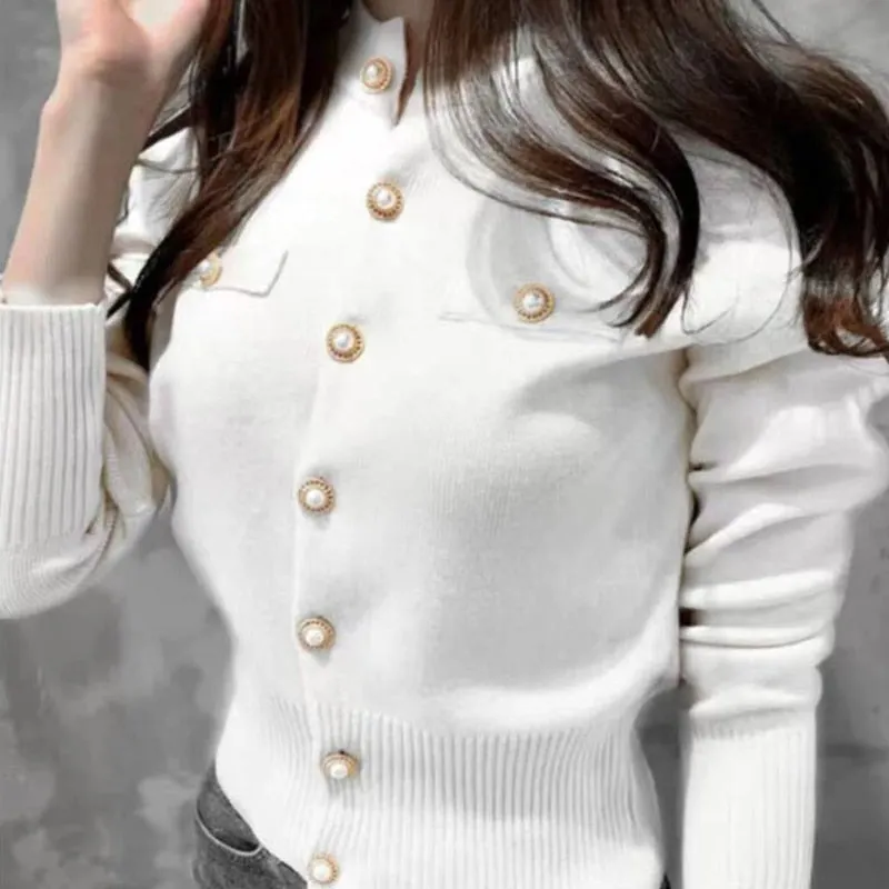 Zoki New 2021 Women Cardigan Sweater Fashion Spring Knitted Long Sleeve Short Coat Chic Korean Slim Button Ladies Soft Tops