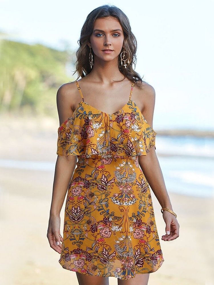 Chiffon Flower Beach Casual Mini Dress