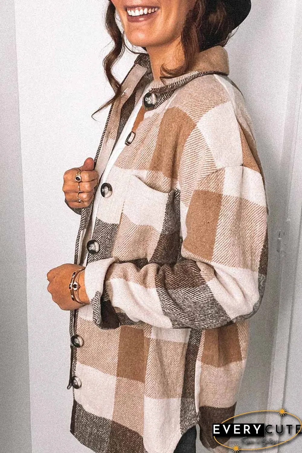 Fashion Lapel Loose Plaid Jacket Tops(3 Colors)