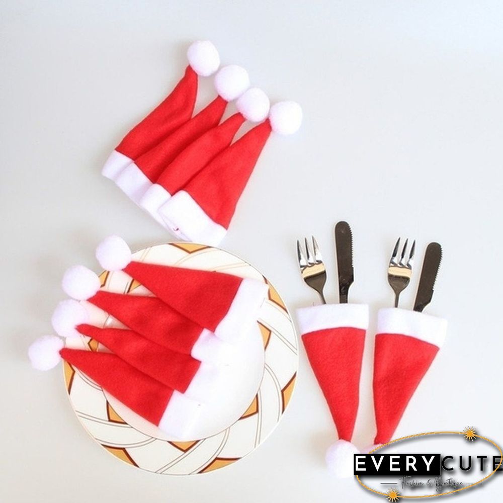 10Pcs/Set Mini Christmas Decoration Santa Hats Knife Fork Silverware Holders For Lollipop Xmas Party Dinner Organizers Decorations Supplies
