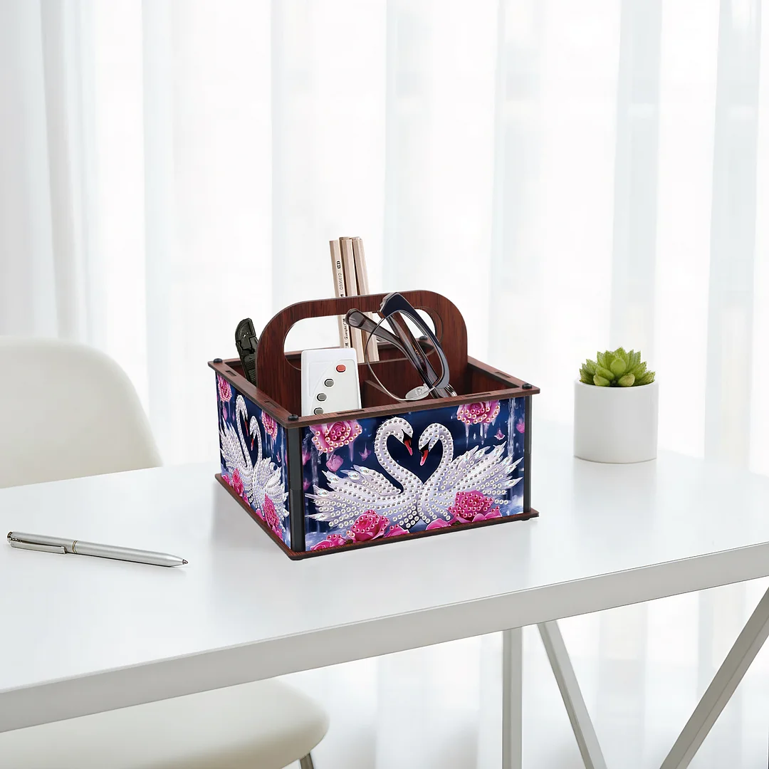 DIY Rose Swan Wooden Diamond Painting Handheld Storage Box Kit Tabletop Decor
