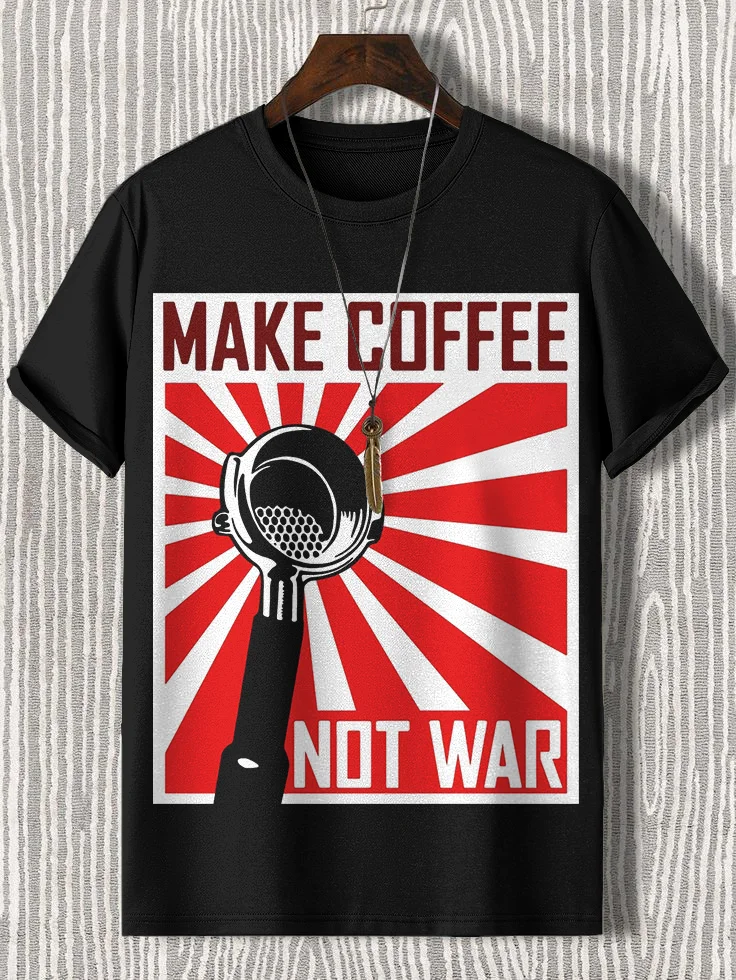 Men's Make Coffee Not War Print Cotton Casual T-Shirt